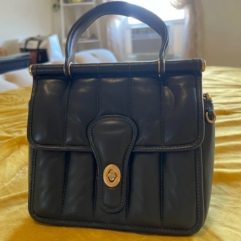 Coach Black Leather Satchel with Gold Accents - Picture 2 of 9